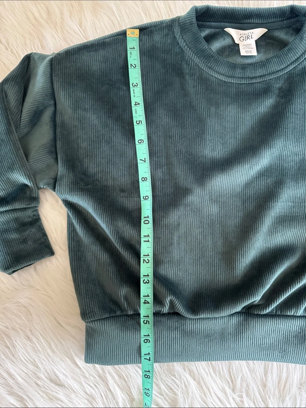 Athleta Girl Cozy Rib Pine Green Crewneck Sweatshirt Size XS/6